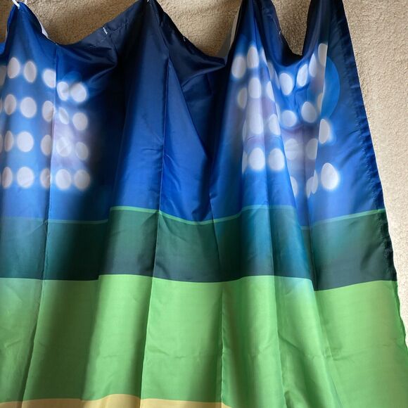 Under The Lights Baseball Field Fabric Shower Curtain 69X69 in Green Blue - Picture 4 of 7